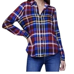 L'AGENCE Tyler Holly Blue Plaid Shirt M Silk Blend City Designer Casual #820
